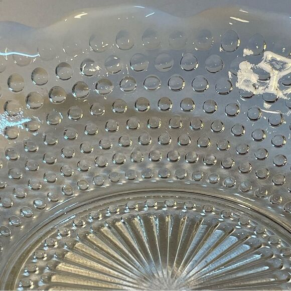 Vintage Fenton Clear Glass Ruffled Edge Opalescent opalite Hobnail 9 “ Bowl - Picture 2 of 9